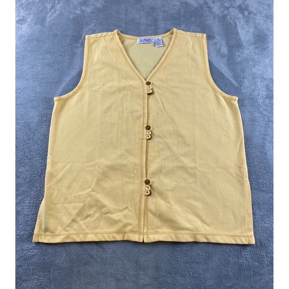 J.L. Plum Womens XL Yellow Pique Knit Button Front V-Neck Sleeveless Vest